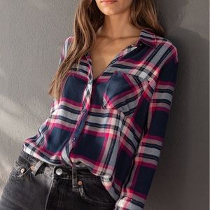 RAILS Hunter Navy Pink Plaid Flannel Button Down